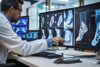 Podiatrist reviewing foot scans for custom orthotics