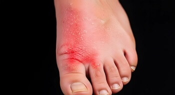 Foot eczema with red irritated skin on toes