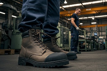 Worker wearing supportive boots for long standing job